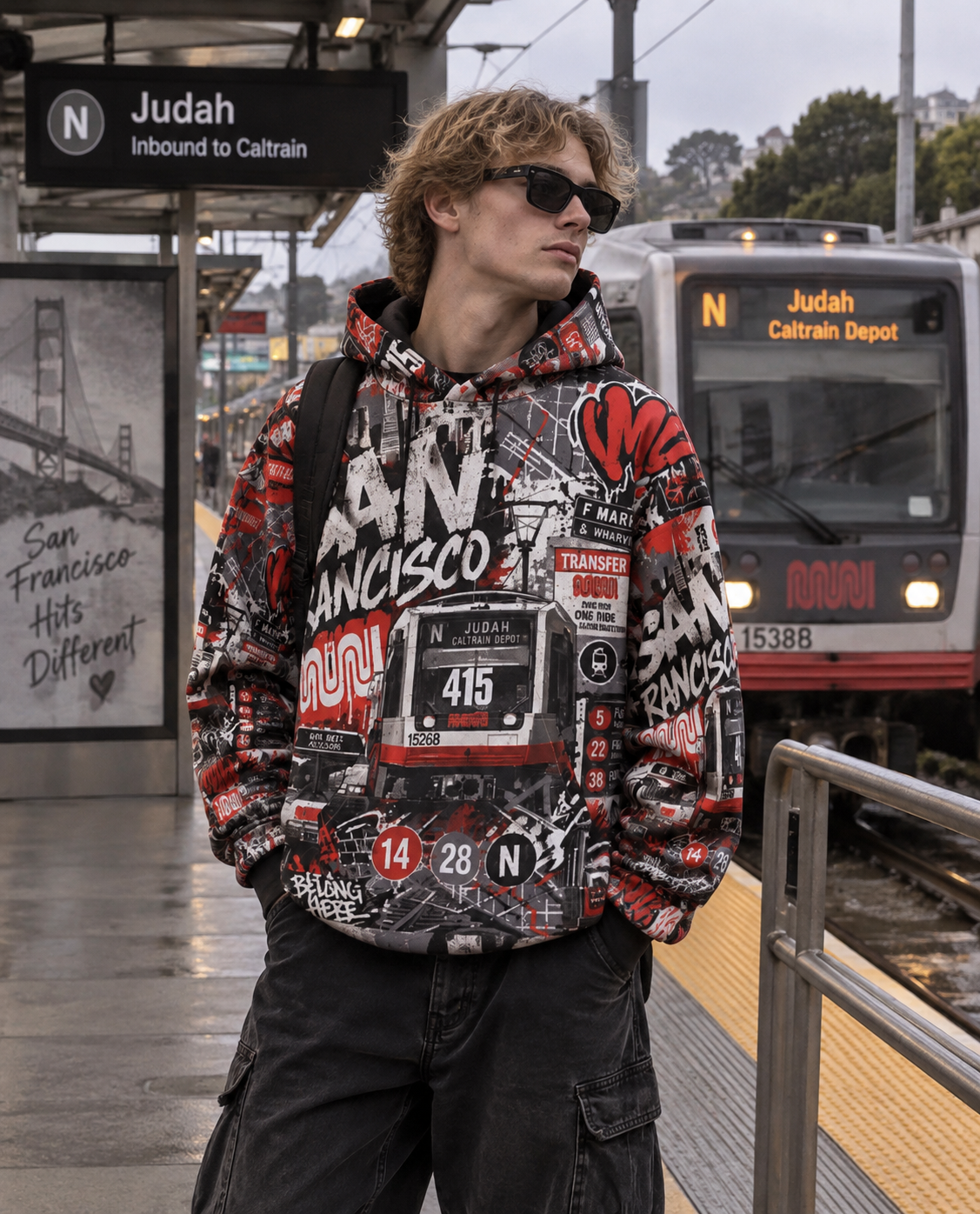 San Francisco Transit Oversized Cotton Hoodie