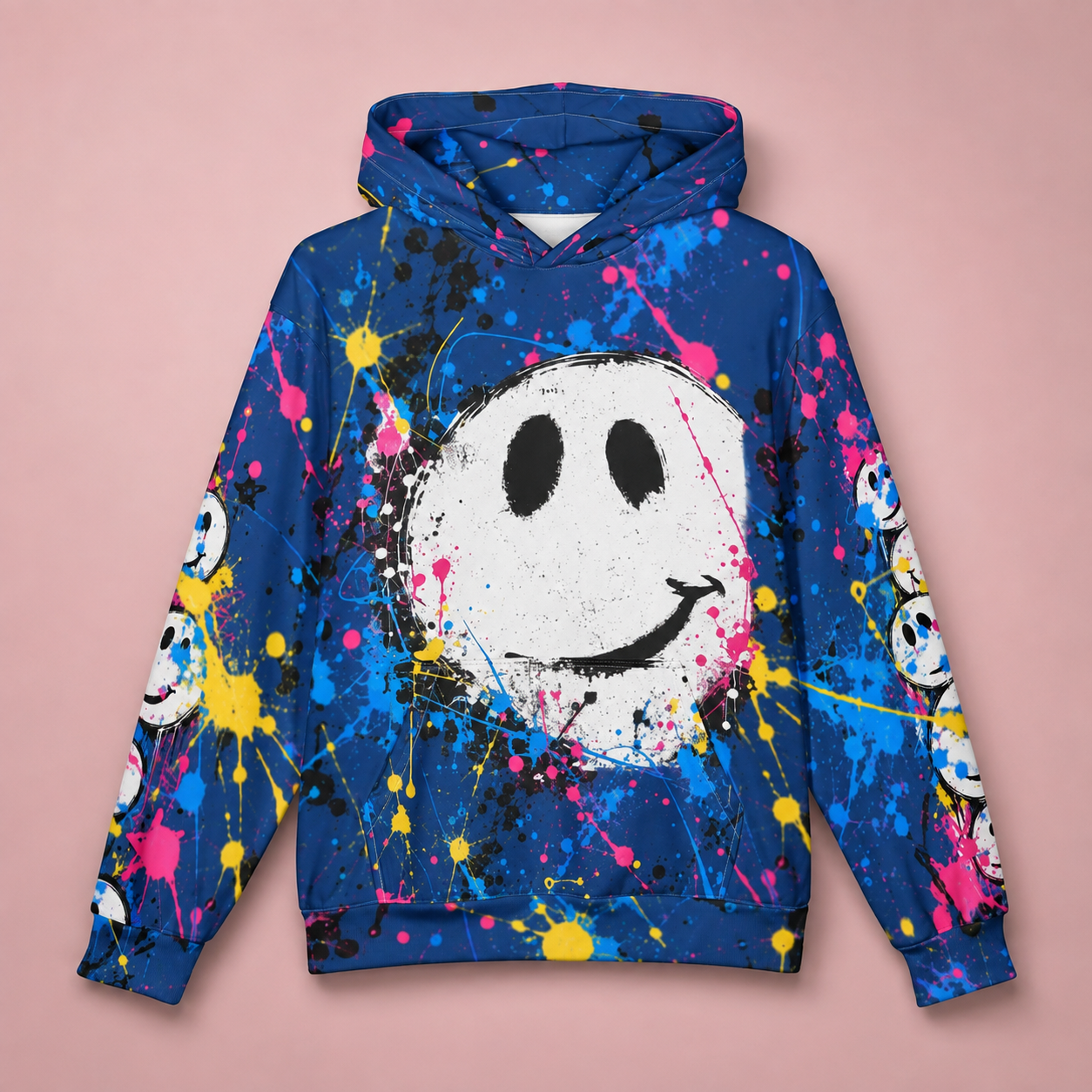 Happy Face Splatter Oversized Cotton Hoodie
