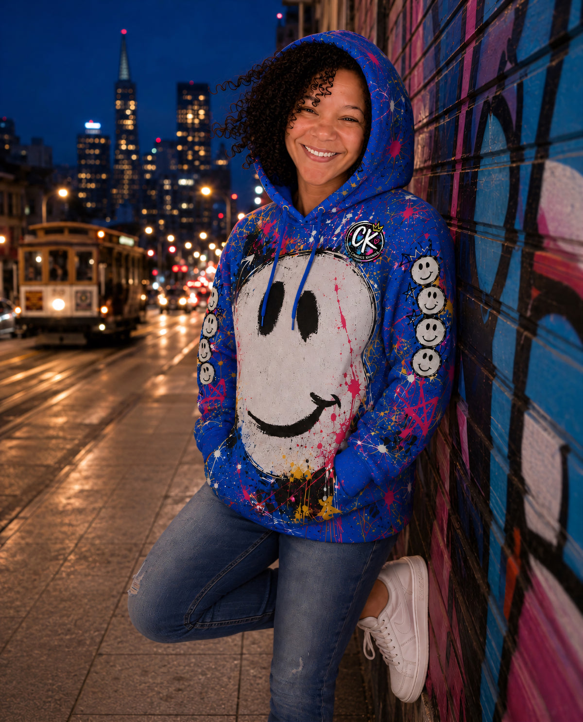 Happy Face Splatter Oversized Cotton Hoodie